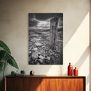 Weathered Exit, Symbolic Marker, Coastal Path, Canvas Print, Rustic Wall Art, Moody Landscape Decor, Entryway Statement Piece