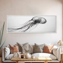 Jellyfish, Ocean Flow, Underwater Beauty, Canvas Print, Marine life wall decor, Coastal bathroom art, Minimalist ocean art, Black and white