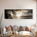 Ocean Wave Curl, Coastal Sunset, Seaside Wall Art, Framed Canvas Print, Surfer Vibes, Modern Beach Decor, Living Room Statement Piece