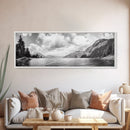 Mountain Lake, Forest Panorama, Serene Wilderness, Framed Canvas Print, Nature Lover Wall Art, Rustic Lodge Decor, Neutral Palette