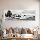Rocky Coastline Mist, Ocean Cliffs, Foggy Seascape, Moody Decor, Canvas Print, Coastal Wall Art, Nature Photography, Living Room Decor