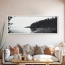 Forest Cliffs, Quiet Bay, Monochrome Coast, Canvas Print, Nature Photography, Modern Rustic Wall Art, Entryway or Office Decor