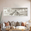 Fantasy Sand Castle, Seaside Kingdom, Dreamy Beach Scene, Magical Vibes, Framed Canvas Print, Kids Room Art, Whimsical Decor, Coastal Theme
