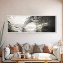 Ocean Barrel Wave, Surf Photography, Coastal Decor, Sepia Framed Canvas Print, Modern Beach House Bathroom or Living Room Wall Art