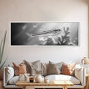 Silver Fish Closeup, Underwater Life, Marine Wildlife Art, Black and White Framed Canvas Print, Coastal Bathroom or Den Wall Art