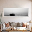 Solitary Sea Buoy, Calm Ocean View, Black White Minimalist, Nautical Canvas Print, Peaceful Coastal Wall Art, Bedroom Decor