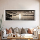 Sepia Horizon, Sunset Lake, Nature Tranquility, Canvas Print, cabin wall decor, warm autumn lake art, peaceful sepia photography