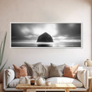 Seaside Rock Monolith, Ocean Landscape, Dramatic Sky Photography, Framed Canvas Print, Moody Wall Art, Minimalist Home Decor