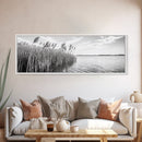 Windy Reeds, Lakeside Breeze, Natural Grass Art, Monochrome Landscape, Canvas Print, Boho Living Room Decor, Botanical Minimalist Wall Art