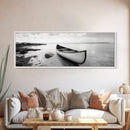 Canoe Shore, Coastal Calm, Nature Paddle, Tranquil Waters, Canvas Print, minimalist outdoor art, boho lake decor, living room wall piece