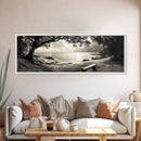 Serene Bench, Ocean View, Tropical Shoreline, Framed Canvas Print, Tranquil Beach Art, Entryway Decor, Nature Photography Wall Art