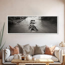 Footprints in Sand, Nature Pathway, Tranquil Stream, Framed Canvas Print, Mindful Journey Art, Rustic Entryway Wall Photography