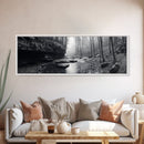 Misty River, Tranquil Forest, Autumn Nature, Monochrome Photography, Framed Canvas Print, Bedroom Wall Art, Rustic Decor, Minimalist Style