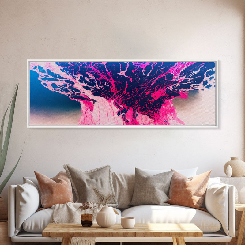 Bubblegum Pink Abstract Explosion Art, Extra Large Wall Art, Framed Panoramic Canvas Print, Framed Wall Art