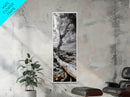 Weathered Tree, Coastal Roots, Dramatic Sky, Natural Form – Canvas Print, Living Room Wall Art, Monochrome Photography, Driftwood Decor