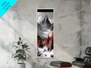 Red Trees, Snowy Mountain, Dramatic Landscape, Framed Canvas Print, Winter Wonderland Art, Office Wall Decor, Moody Nature Scene Print
