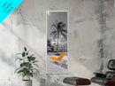 Poolside Palm, Tropical Escape, Resort Vibe, Orange Chair, Framed Canvas Print, Summer Wall Decor, Boho Art, Living Room Tropical Art