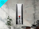 Red Umbrella, Rainy Day, Urban Silhouette, Framed Canvas Print, Minimalist Wall Art, Modern Entryway Decor, Monochrome Mood