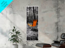 Autumn Forest Chair, Solitude in Nature, Outdoor Retreat, Framed Canvas Print, Fall Wall Art, Minimalist Cabin Decor, Nature Lover Gift