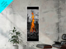 Towering Flame, Wild Fire Blaze, Dramatic Camp Scene, Canvas Print, Outdoor Wall Art, Autumn Adventure Decor, Rustic Nature Style