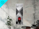 Red Canoe, Mountain Lake, Minimalist Reflection, Snowy Peaks, Framed Canvas Print, Nordic Cabin Wall Art, Serene Bedroom Decor