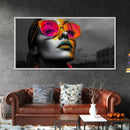 Pop Art, Sunglasses, Neon, Bold and vibrant pop art woman in neon shades on Framed Canvas Print, modern Teen Room Wall Art, Stylish Decor