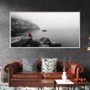 Red Hoodie, Ocean Cliff, Misty Silence, Framed Canvas Print, Minimalist Solitude Art, Mental Health Awareness, Bedroom Wall Decor, Calm Scene