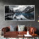 Tranquil Lake, Mountain View, Nature Calm, Winter Reflections, Framed Canvas Print, Living Room Wall Art, Serene Landscape Photography