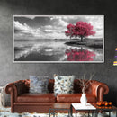 Pink Tree Reflections, Minimal Nature Art, Monochrome Landscape Canvas Print, Tranquil Bedroom or Living Room Wall Decor