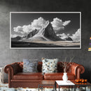 Dramatic Peak, Cloudy Sky, Monochrome Nature, Canvas Print, Minimalist Mountain Wall Art, Office Decor, Black White Landscape