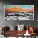 Vibrant Ocean, Sunset Sky, Colorful Waves, Canvas Print, Surreal Coastal Wall Art, Bathroom Decor, Modern Beach Aesthetic