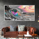 Neon Wave, Tropical Sunset, Bold Ocean Art, Framed Canvas Print, Color Pop Wall Decor, Surfer Room Style, Coastal Vibe Art