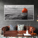 Orange Buoy Water, Marine Marker, Sea Navigation, Ocean Decor, Canvas Print, Coastal Living Room Art, Minimal Nautical Wall Decor