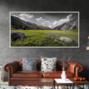Mountain Meadow, Alpine Landscape, Nature Photography, Wildflower Field, Framed Canvas Print, Bedroom Wall Art, Summer Vibes, Scenic Escape