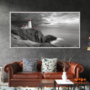 Lighthouse Ocean Storm, Coastal Cliff Light, Framed Canvas Print, Nautical Wall Art, Beach House Decor, Dramatic Sky Scene, Office Art