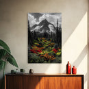 Mountain Flowers, Nature Trail, Alpine Beauty, Evergreen Path, Framed Canvas Print, Landscape Photography, Cabin Wall Art, Nature Decor