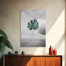 Monstera Leaf, Ocean Breeze, Tropical Minimalism, Floating Leaf, Framed Canvas Print, Modern Bathroom Art, Boho Decor, Tropical Wall Art