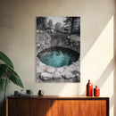 Hidden Spring Pool, Stone Garden Scene, Tranquil Nature Print, Zen Wall Decor, Framed Canvas Print, Minimalist Bathroom Wall Art
