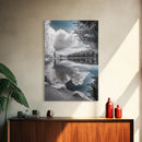Mountain Lake Clouds, Serene Forest Reflection, Scenic Nature Photography, Framed Canvas Print, Bedroom Tranquility Wall Art