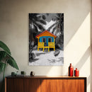 Tropical House, Beach Cabin, Bright Home, Summer Colors, Framed Canvas Print coastal wall decor, boho beach house art, tropical wall art