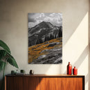 Mountain Peak, Alpine Landscape, Autumn Meadow, Framed Canvas Print, Fall Wall Art, Rustic Cabin Decor, Nature Photography, Living Room