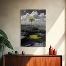 Solitary Tree, Desert Reflection, Yellow Leaves, Framed Canvas Print, Minimalist Wall Art, Bedroom Decor, Nature Fine Art Landscape
