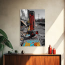 Red Peg, Graffiti Steel, Urban Rust Texture, Canvas Print, Industrial Wall Art, Modern Loft Decor, Urban Decay Photography