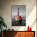 Ocean Buoy, Red Marker, Maritime Minimalism, Canvas Print, Coastal Bathroom Art, Nautical Wall Decor, Marine Industrial Aesthetic