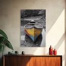 Rustic Canoe, Weathered Paint, River Adventure Art, Framed Canvas Print, Cabin Wall Decor, Color Pop Nature Photography