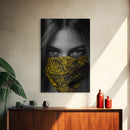 Yellow Bandana Girl, Intense Eyes, Street Portrait, Framed Canvas Print, Modern Photography, Teen Bedroom Wall Art, Bold Style