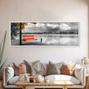 Lake Swing, Autumn Tree, Lakeside Serenity, Color Pop — Framed Canvas Print, Cozy Home Decor, Fall Living Room Art, Whimsical Wall Print