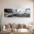 Driftwood, Coastal Tree, Beach Skeleton, Ocean Landscape, Framed Canvas Print, Coastal Decor, Neutral Tones, Office Wall Art