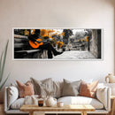 Spanish Guitar, Rustic Music Scene, Autumn Colors, Framed Canvas Print, Fall Wall Art, Living Room Decor, Folk Art, Warm Rustic Charm