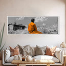 Solitude in Nature, Orange Robe Figure, Mindful Meditation Scene, Canvas Print, Boho Landscape, Zen Room Wall Art, Office Wall Decor